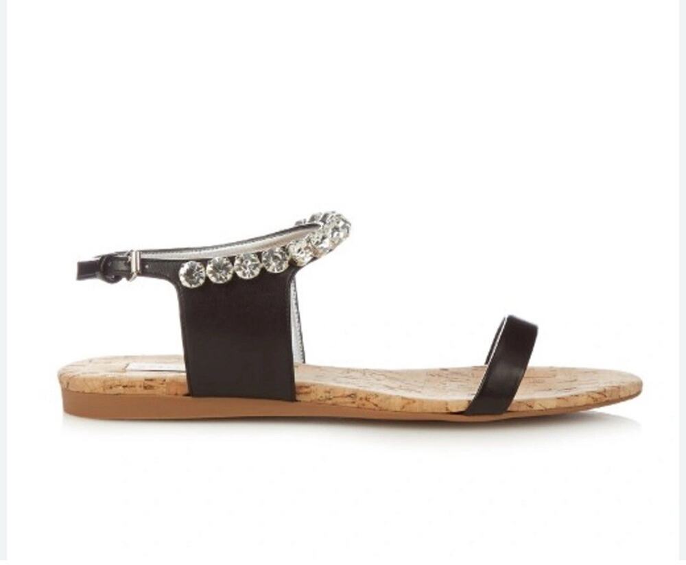 Stella McCartney Jodie Crystal Embellished Sandals Black Leather Cork Size 41